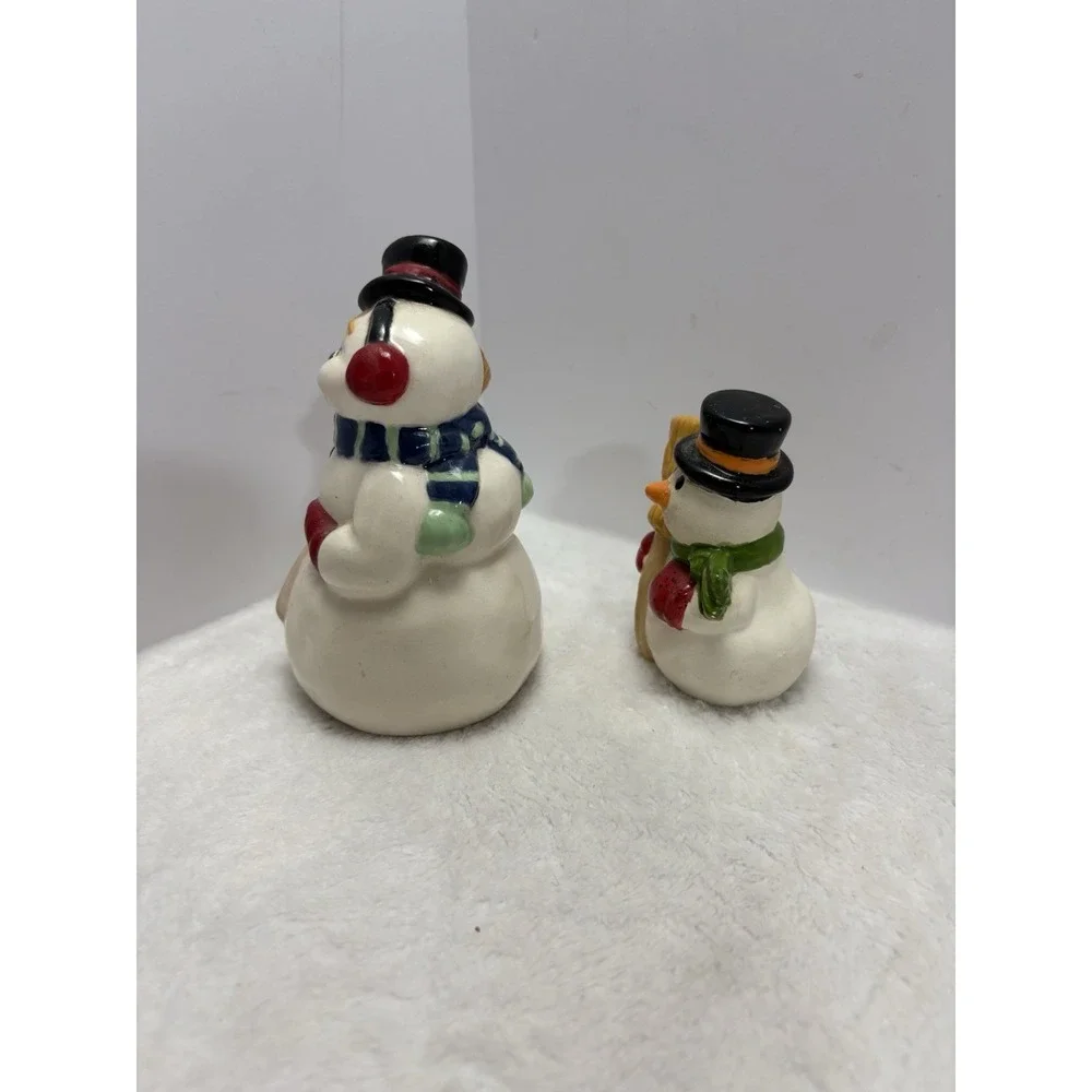Ceramic Snowman Christmas Figurine Smiling Face‎ 1983 Vintage With Mini Snowman